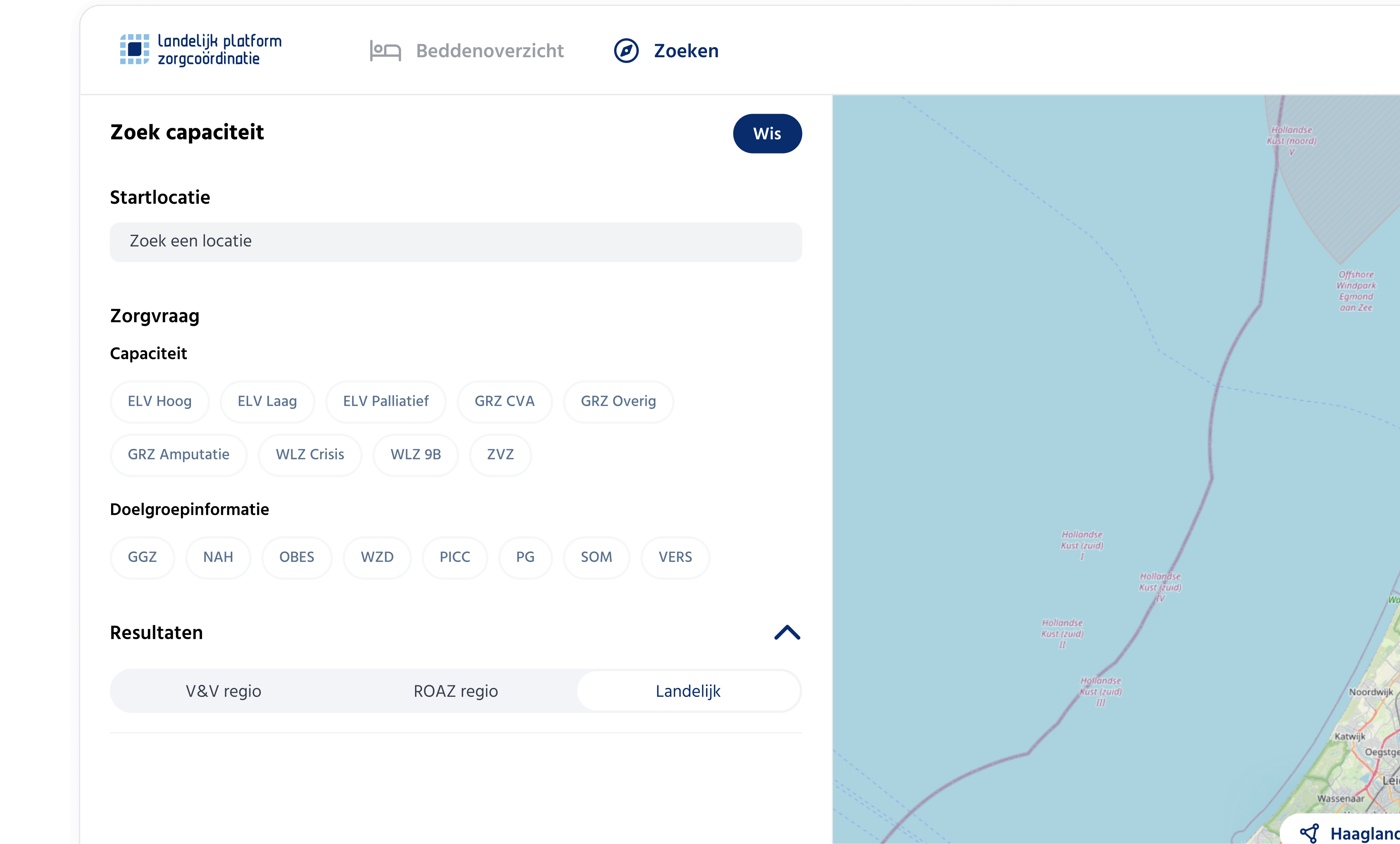 V&V kaartweergave zoeken